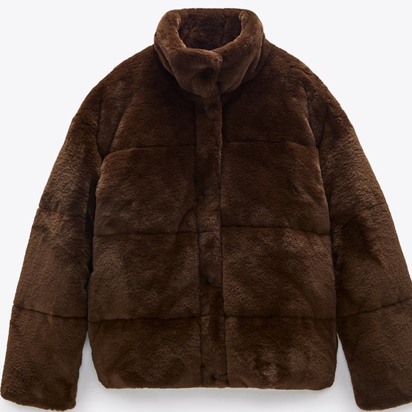 NWT Zara black faux fur bomber jacket w/ high collar size medium - Picture 3 of 10